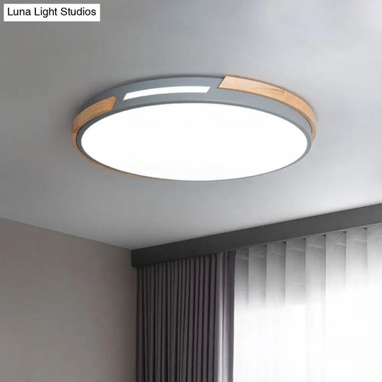 Modern Led Circle Flush Ceiling Light With Macaron Style Acrylic In Green/Grey/White - Ideal For