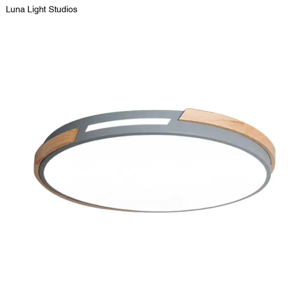 Modern Led Circle Flush Ceiling Light With Macaron Style Acrylic In Green/Grey/White - Ideal For