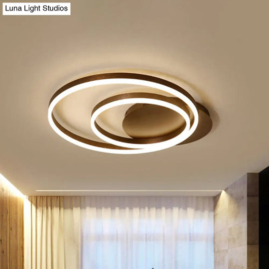 Modern Led Circle Flushmount Ceiling Light - Minimalist Aluminum Coffee Warm/White 12/16/8+16 Width