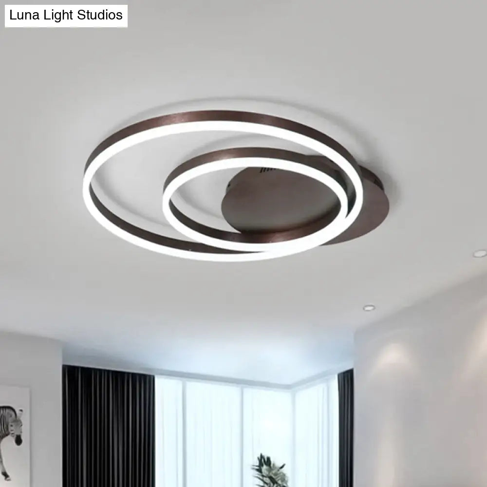 Modern Led Circle Flushmount Ceiling Light - Minimalist Aluminum Coffee Warm/White 12/16/8+16 Width