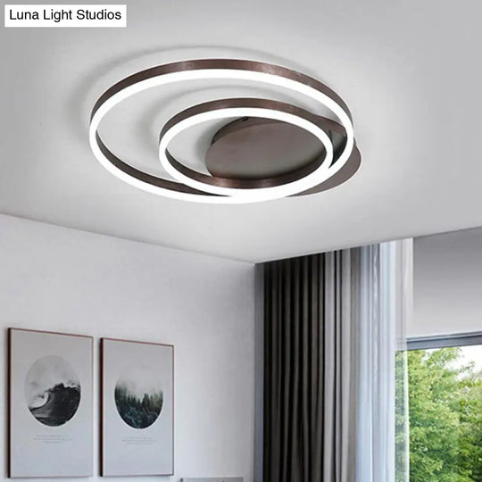 Modern Led Circle Flushmount Ceiling Light - Minimalist Aluminum Coffee Warm/White 12/16/8+16 Width
