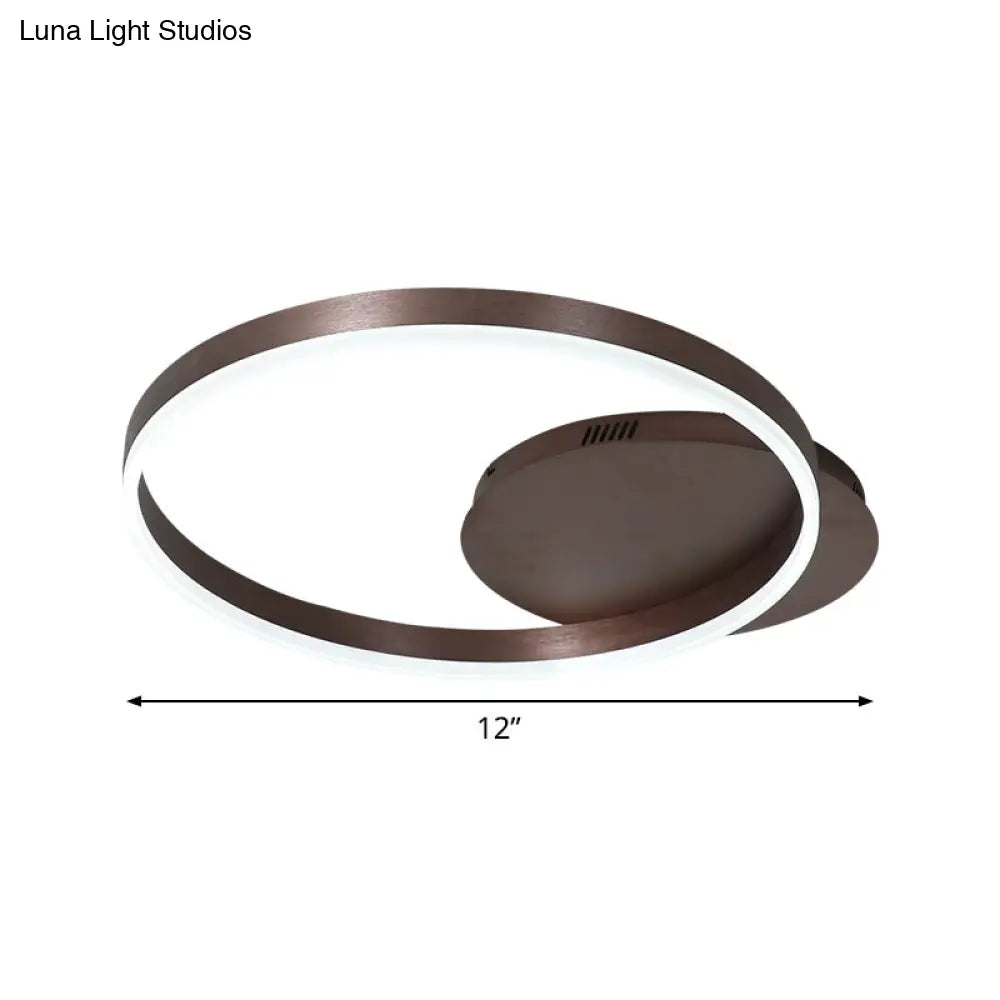 Modern Led Circle Flushmount Ceiling Light - Minimalist Aluminum Coffee Warm/White 12/16/8+16 Width