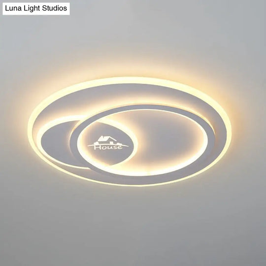 Modern Led Circular Ceiling Flush Mount In Warm/White Light With Acrylic House Pattern