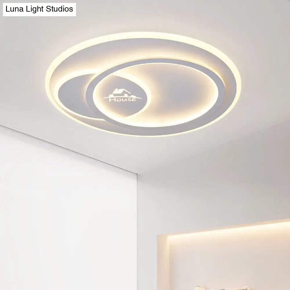 Modern Led Circular Ceiling Flush Mount In Warm/White Light With Acrylic House Pattern White / Warm