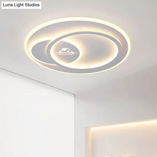 Modern Led Circular Ceiling Flush Mount In Warm/White Light With Acrylic House Pattern White / Warm