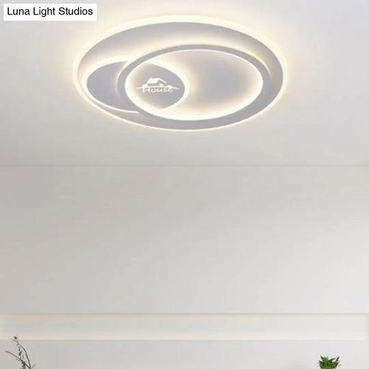 Modern Led Circular Ceiling Flush Mount In Warm/White Light With Acrylic House Pattern
