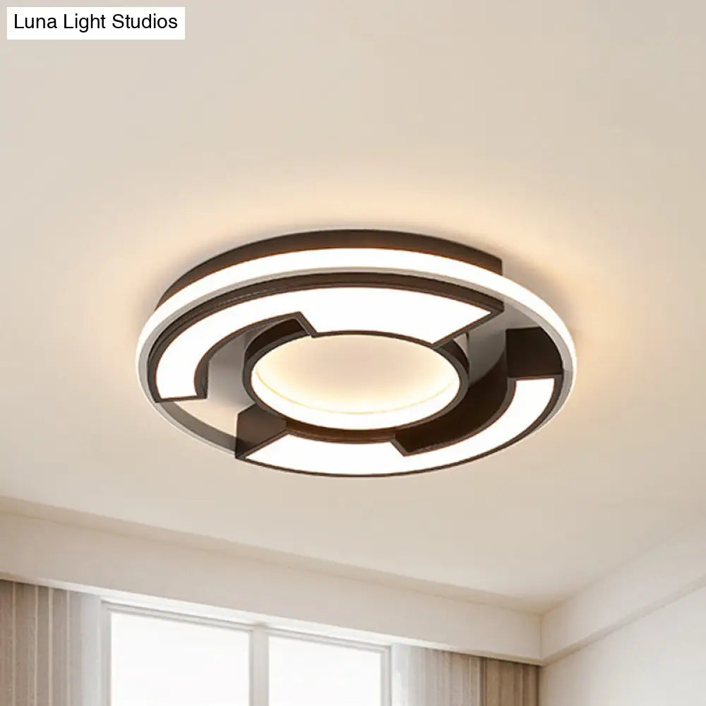 Modern Led Circular Flush Mount Light: Black/White Acrylic Ceiling Fixture 19/22 Width Black / 22