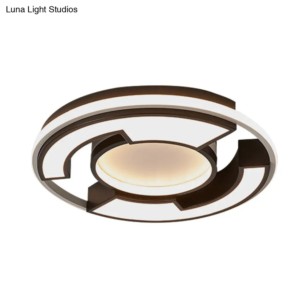 Modern Led Circular Flush Mount Light: Black/White Acrylic Ceiling Fixture 19/22 Width