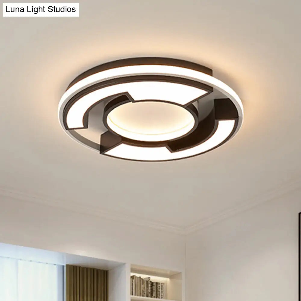 Modern Led Circular Flush Mount Light: Black/White Acrylic Ceiling Fixture 19/22 Width