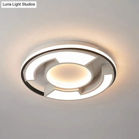 Modern Led Circular Flush Mount Light: Black/White Acrylic Ceiling Fixture 19/22 Width