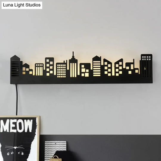 Modern Led City View Living Room Wall Light - Stylish Monochrome Sconce