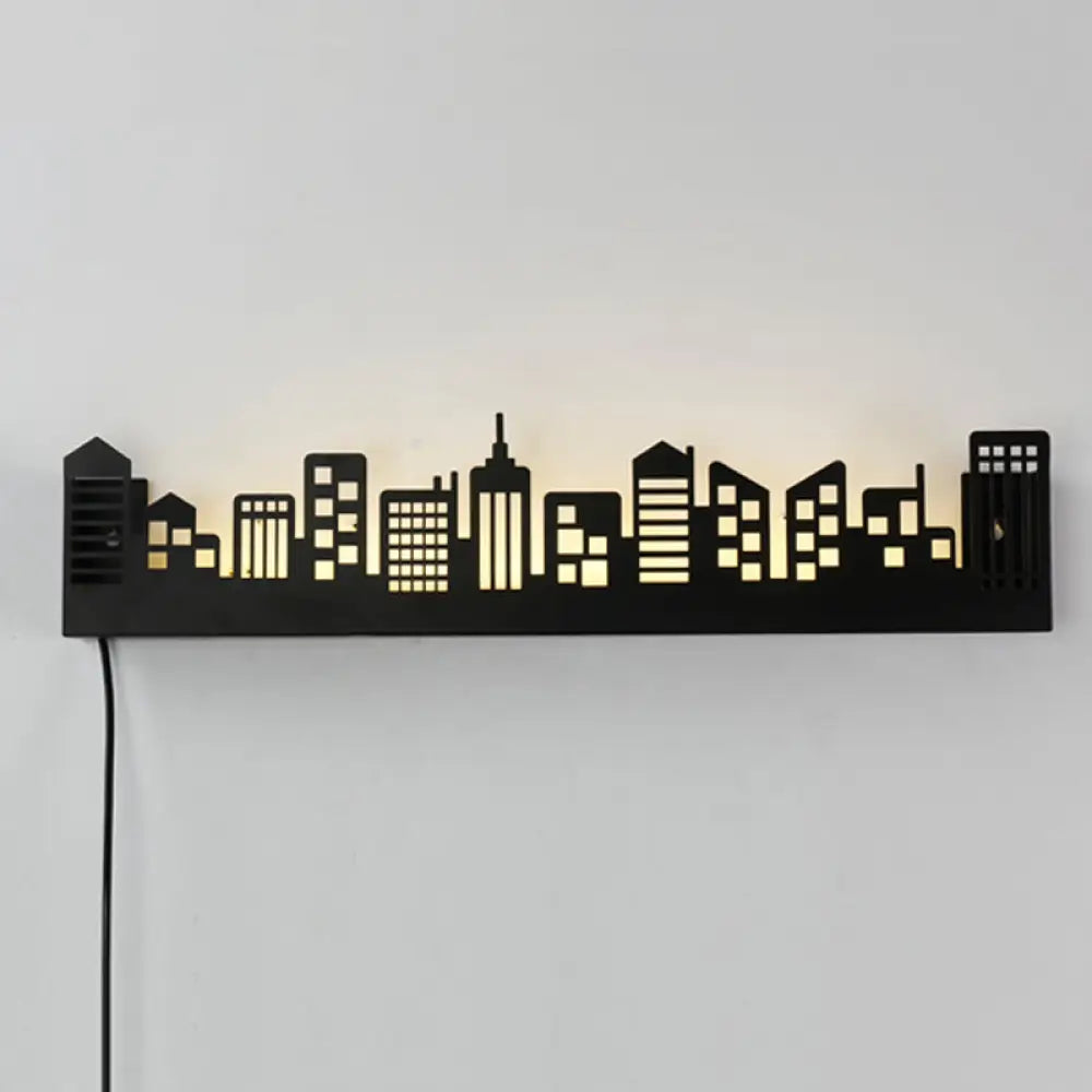 Modern Led City View Living Room Wall Light - Stylish Monochrome Sconce Black / White