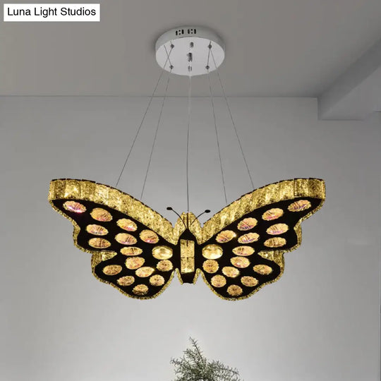 Modern Black Crystal Led Butterfly Suspension Chandelier With Warm/White Light Clear / Warm