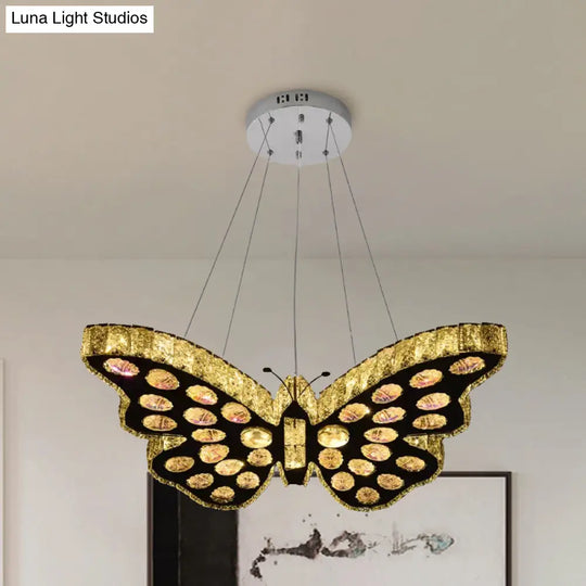 Modern Led Clear Crystal Butterfly Suspension Chandelier In Warm/White Light