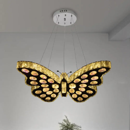 Modern Led Clear Crystal Butterfly Suspension Chandelier In Warm/White Light / Warm