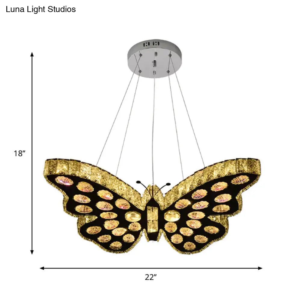 Modern Led Clear Crystal Butterfly Suspension Chandelier In Warm/White Light