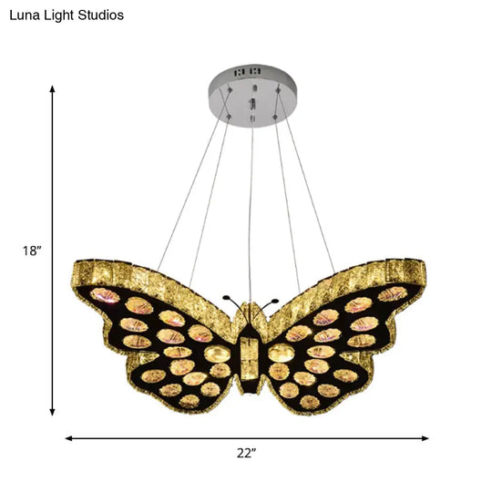 Modern Led Clear Crystal Butterfly Suspension Chandelier In Warm/White Light