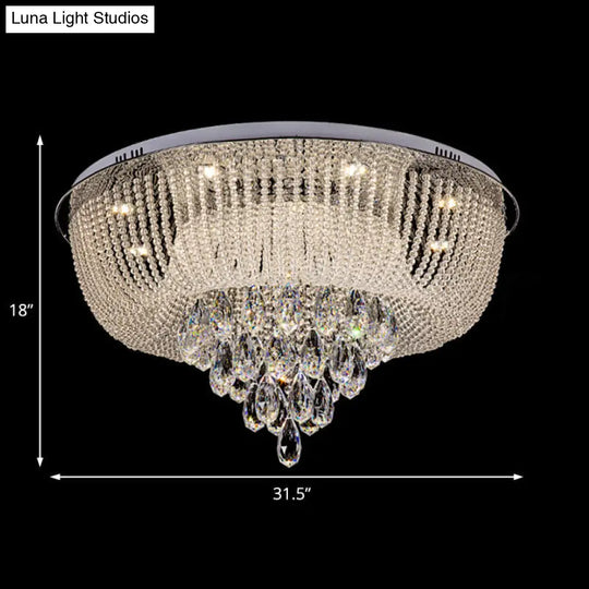 Modern Led Clear Crystal Flush Mount Light With Round Shade For Bedroom