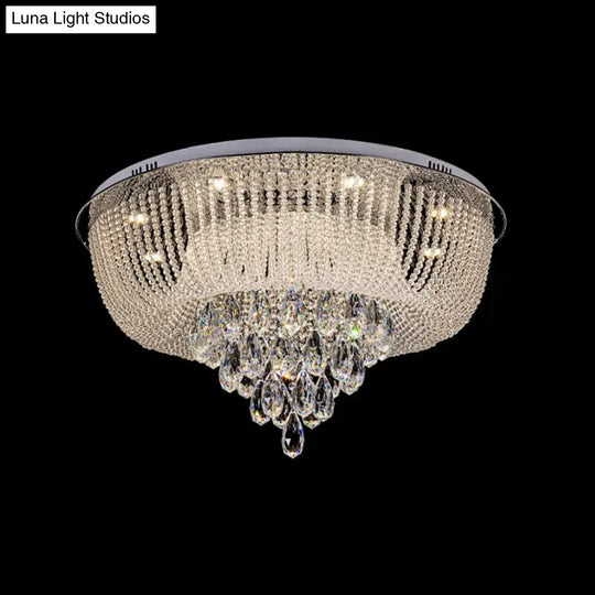 Modern Led Clear Crystal Flush Mount Light With Round Shade For Bedroom