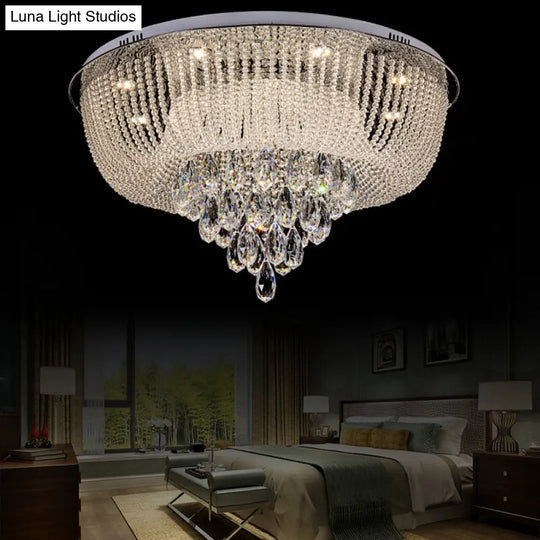 Modern Led Clear Crystal Flush Mount Light With Round Shade For Bedroom / 23.5
