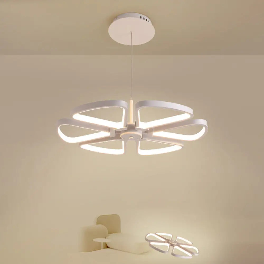 Modern Led Clover Chandelier Pendant: Metallic White Ceiling Lamp For Living Room