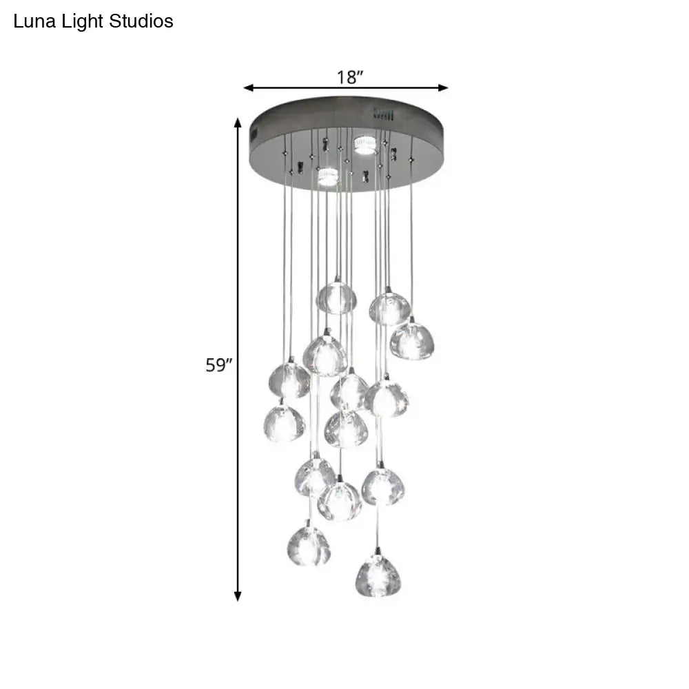 Modern Silver Led Cluster Pendant Ceiling Light - 14 Bulbs Clear Concave Glass Meteor Shower Design