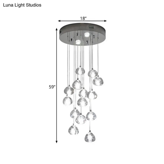 Modern Silver Led Cluster Pendant Ceiling Light - 14 Bulbs Clear Concave Glass Meteor Shower Design