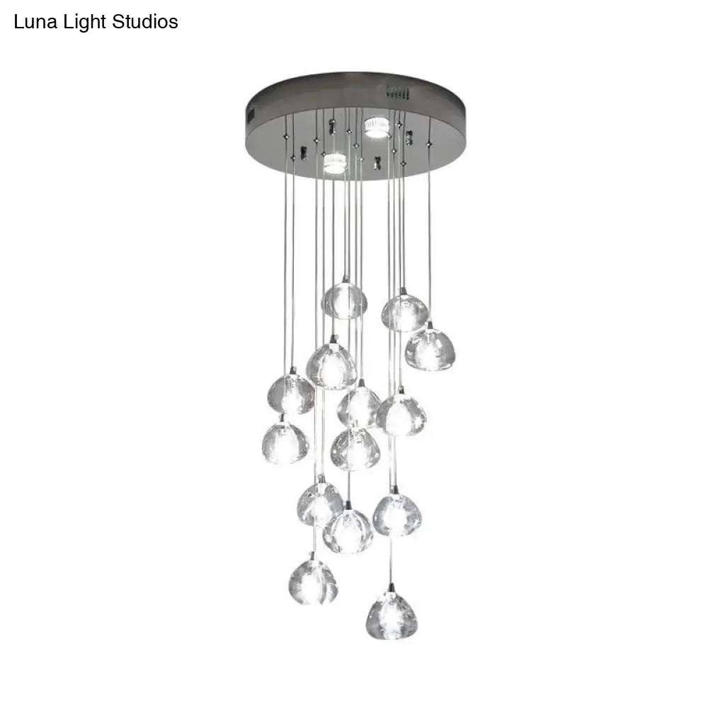 Modern Silver Led Cluster Pendant Ceiling Light - 14 Bulbs Clear Concave Glass Meteor Shower Design