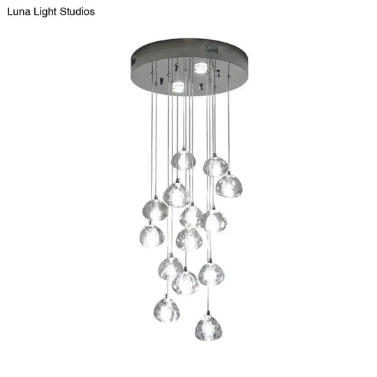 Modern Silver Led Cluster Pendant Ceiling Light - 14 Bulbs Clear Concave Glass Meteor Shower Design