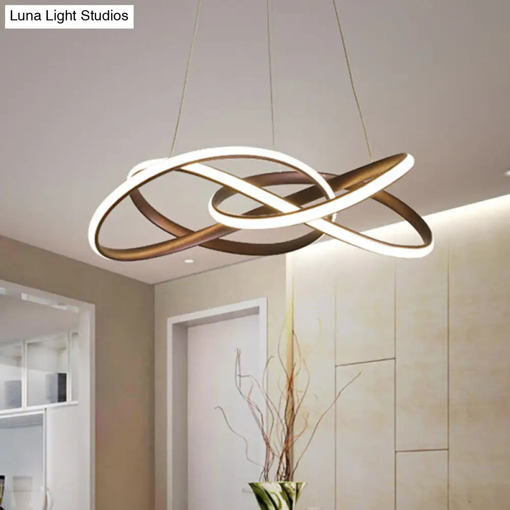 Contemporary Led Coffee Ceiling Pendant Lamp - Seamless Curve Acrylic Chandelier In White/Warm Light