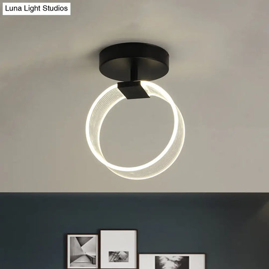 Modern Led Corridor Ceiling Lamp - Black/Gold Semi Flush Mount With Acrylic Shade