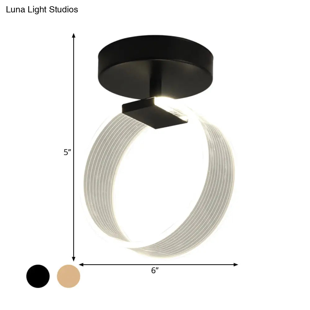 Modern Led Corridor Ceiling Lamp - Black/Gold Semi Flush Mount With Acrylic Shade