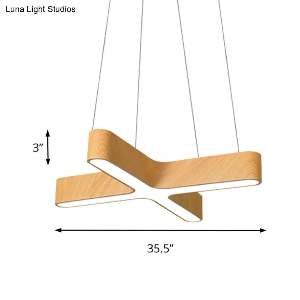 Modern Led Wood Hanging Lamp - 23.5/35.5 Wide Beige Ceiling Pendant Light Fixture With Opaline