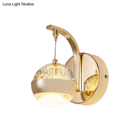 Modern Led Crystal Ball Wall Sconce In Gold/Chrome For Bedroom Lighting