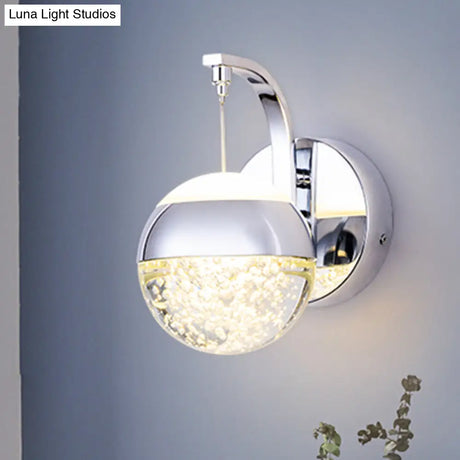 Modern Led Crystal Ball Wall Sconce In Gold/Chrome For Bedroom Lighting