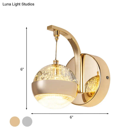 Modern Led Crystal Ball Wall Sconce In Gold/Chrome For Bedroom Lighting