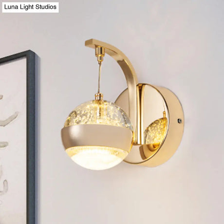 Modern Led Crystal Ball Wall Sconce In Gold/Chrome For Bedroom Lighting