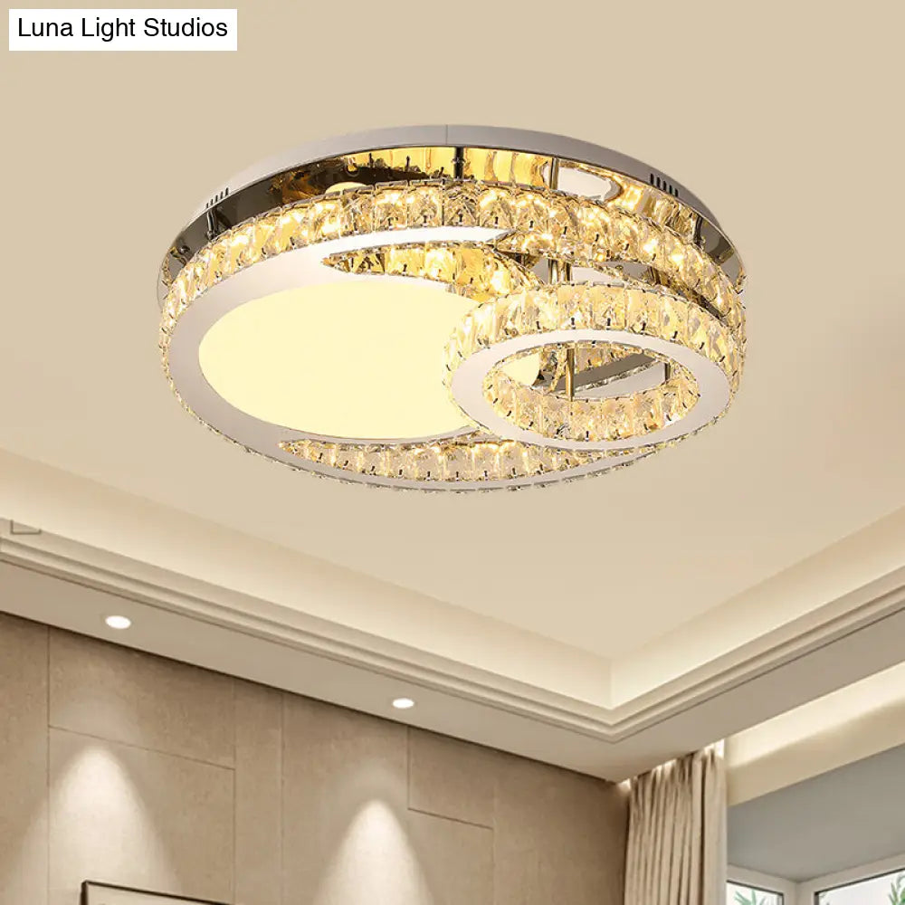 Modern Led Crystal Bedroom Ceiling Light Fixture In Stainless-Steel - Ring Clear Cut 19.5/23.5 Wide