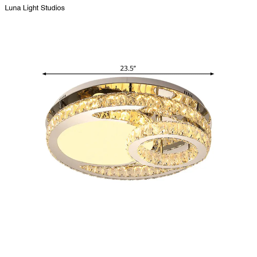 Modern Led Crystal Bedroom Ceiling Light Fixture In Stainless-Steel - Ring Clear Cut 19.5/23.5 Wide