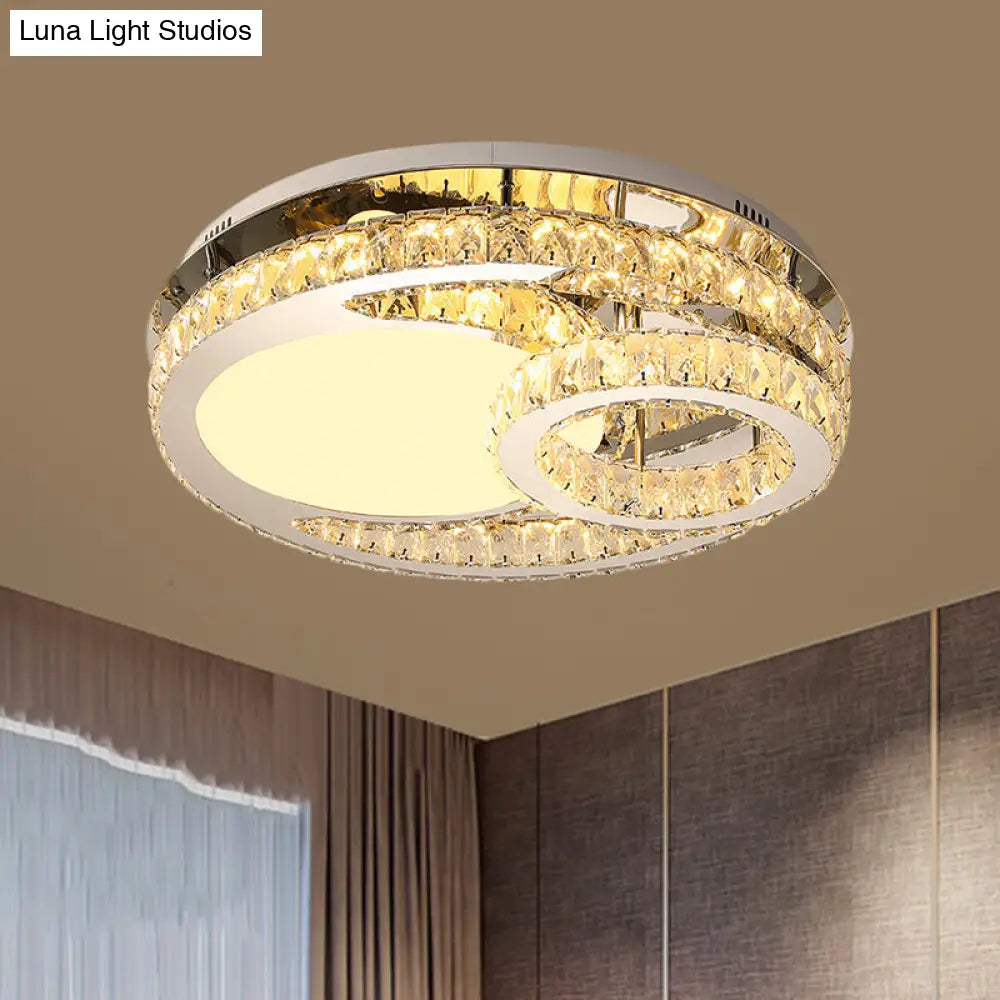 Modern Led Crystal Bedroom Ceiling Light Fixture In Stainless-Steel - Ring Clear Cut 19.5/23.5 Wide