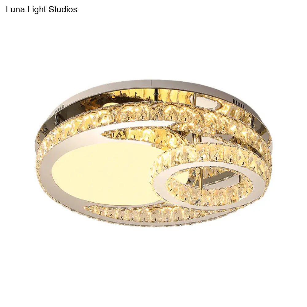 Modern Led Crystal Bedroom Ceiling Light Fixture In Stainless - Steel - Ring Clear Cut
