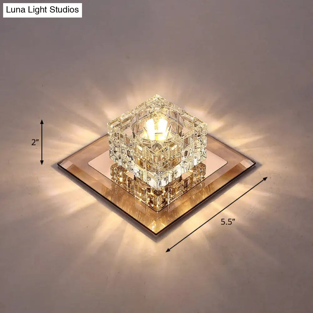 Modern Led Crystal Block Flush Ceiling Light Fixture - Small Corridor Tan / Warm