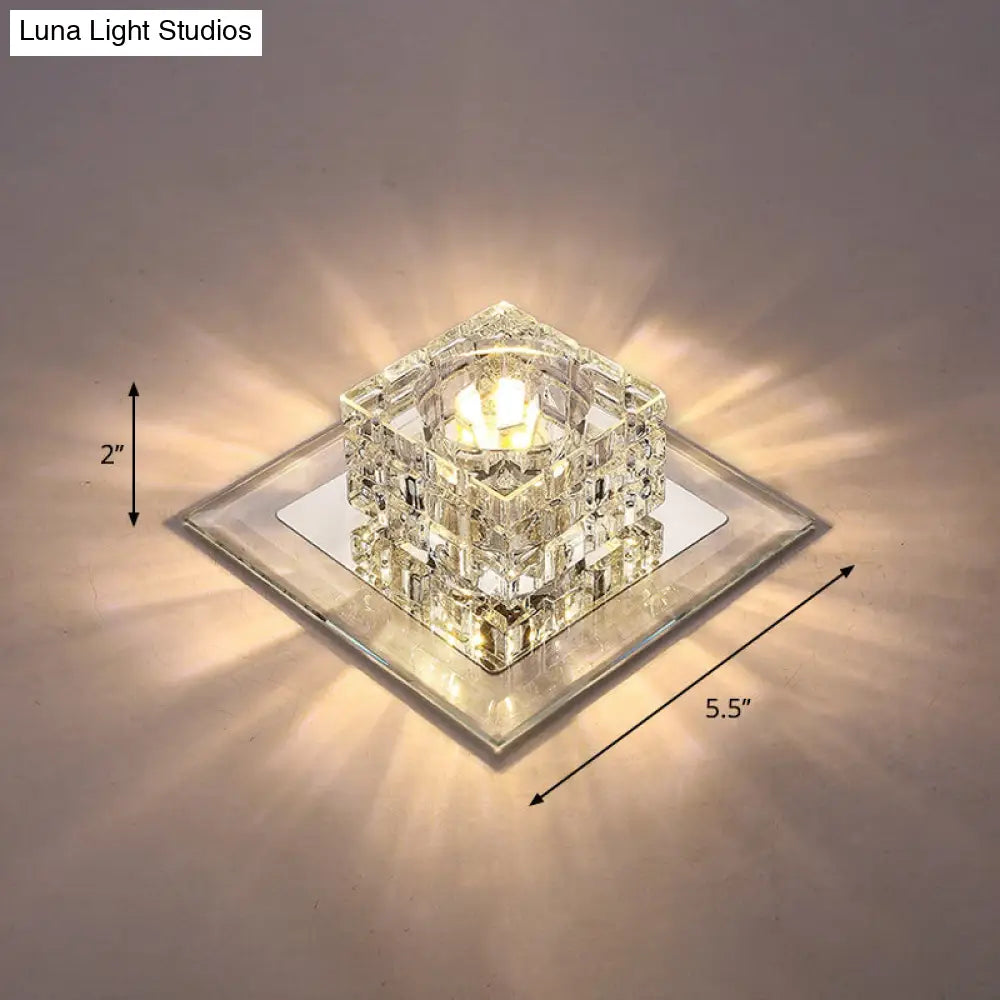 Modern Led Crystal Block Flush Ceiling Light Fixture - Small Corridor Clear / Warm