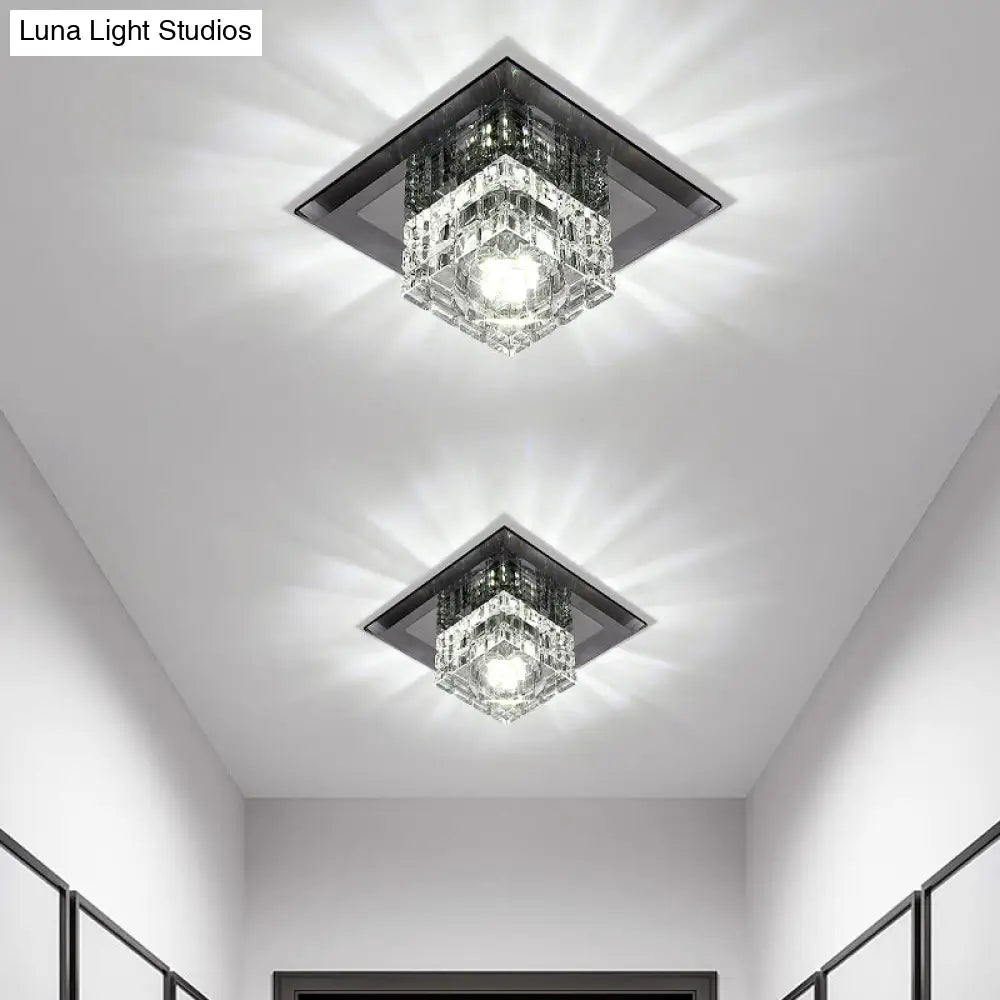 Modern Led Crystal Block Flush Ceiling Light Fixture - Small Corridor