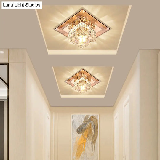 Modern Led Crystal Block Flush Ceiling Light Fixture - Small Corridor