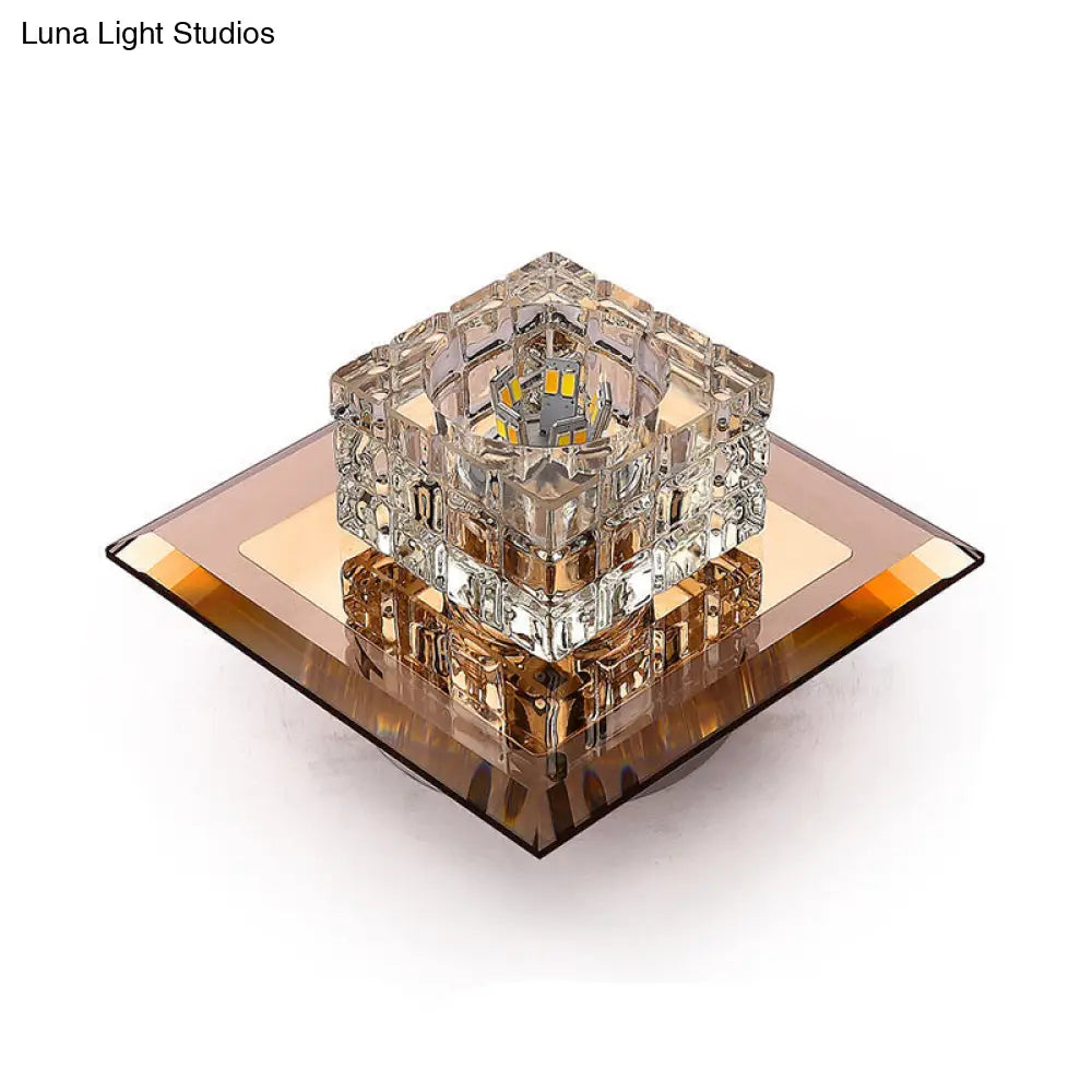 Modern Led Crystal Block Flush Ceiling Light Fixture - Small Corridor