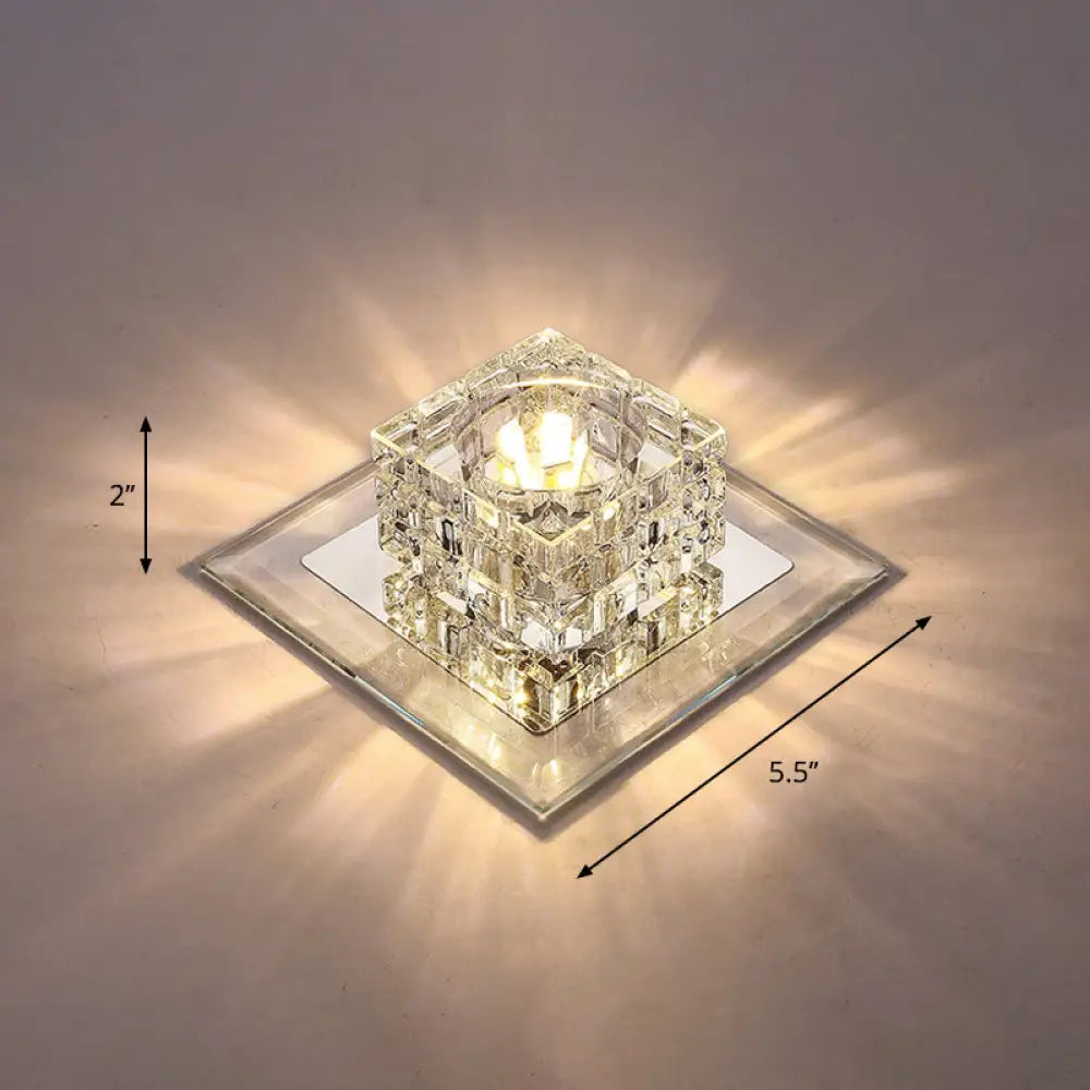 Modern Led Crystal Block Flush Ceiling Light Fixture - Small Corridor Clear / Warm