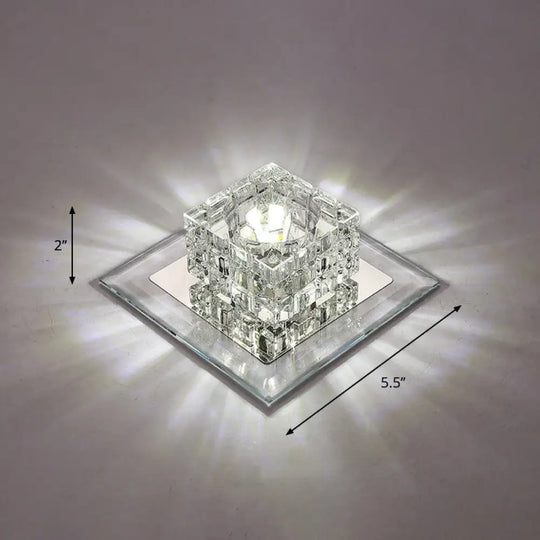 Modern Led Crystal Block Flush Ceiling Light Fixture - Small Corridor Clear / White