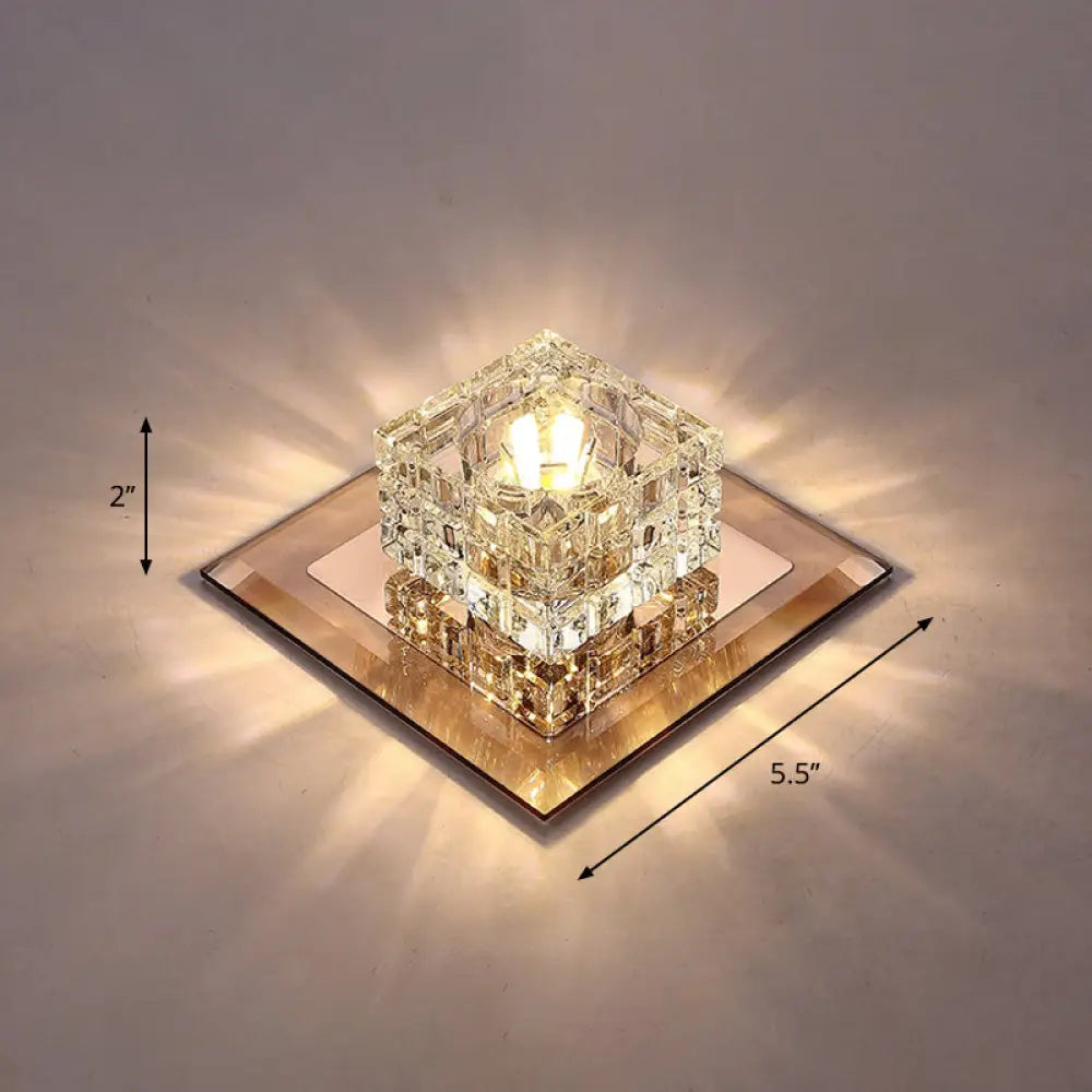 Modern Led Crystal Block Flush Ceiling Light Fixture - Small Corridor Tan / Warm