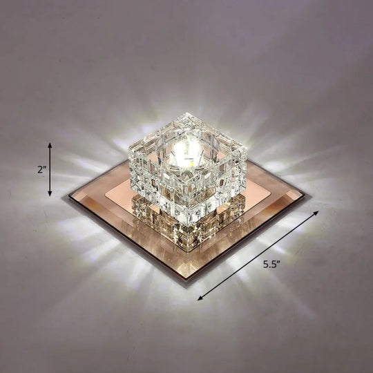 Modern Led Crystal Block Flush Ceiling Light Fixture - Small Corridor Tan / White